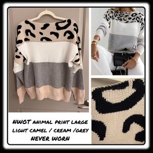 NWOT Elwood & Grace Animal print Sweater Large. NEVER WORN. Gorgeous and soft